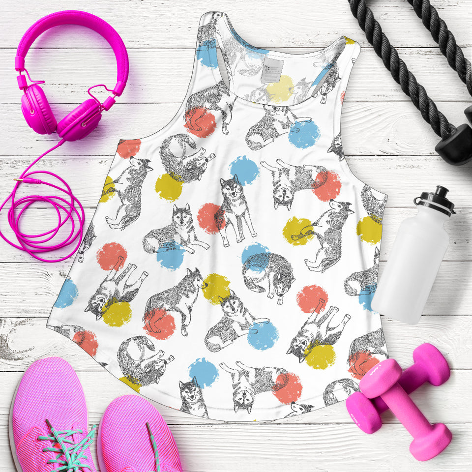 Siberian husky and colorful circle pattern Women Racerback Tank Top