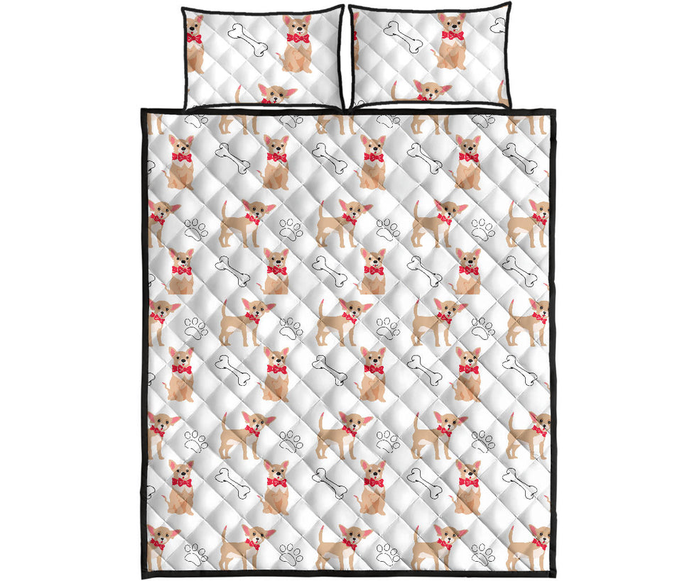 Chihuahua bone paw pattern Quilt Bed Set