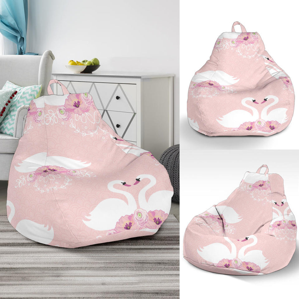 White Swan And Flower Love Pattern Bean Bag Cover