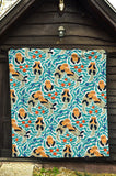 Cute Sea Otters Fishe Sea Urchin Pattern Premium Quilt