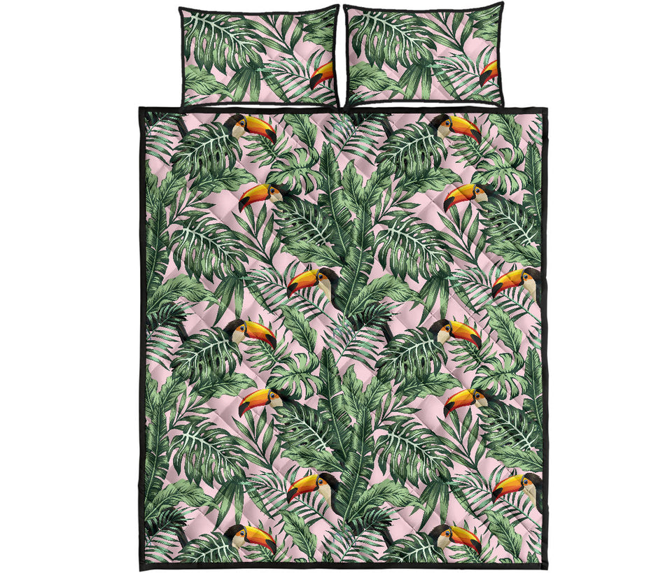 Toucan tropical green jungle palm pattern Quilt Bed Set