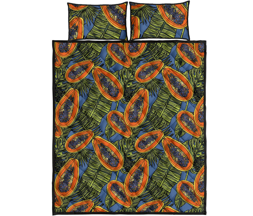 Colorful papaya tropical leaves Quilt Bed Set