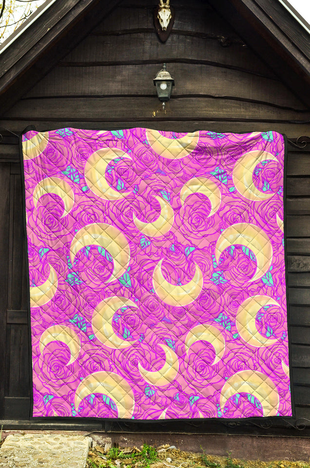 Moon Pink Rose Background Premium Quilt