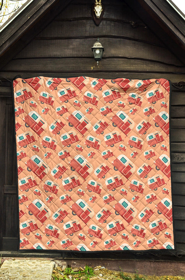 Camper Van Pattern Print Design 03 Premium Quilt