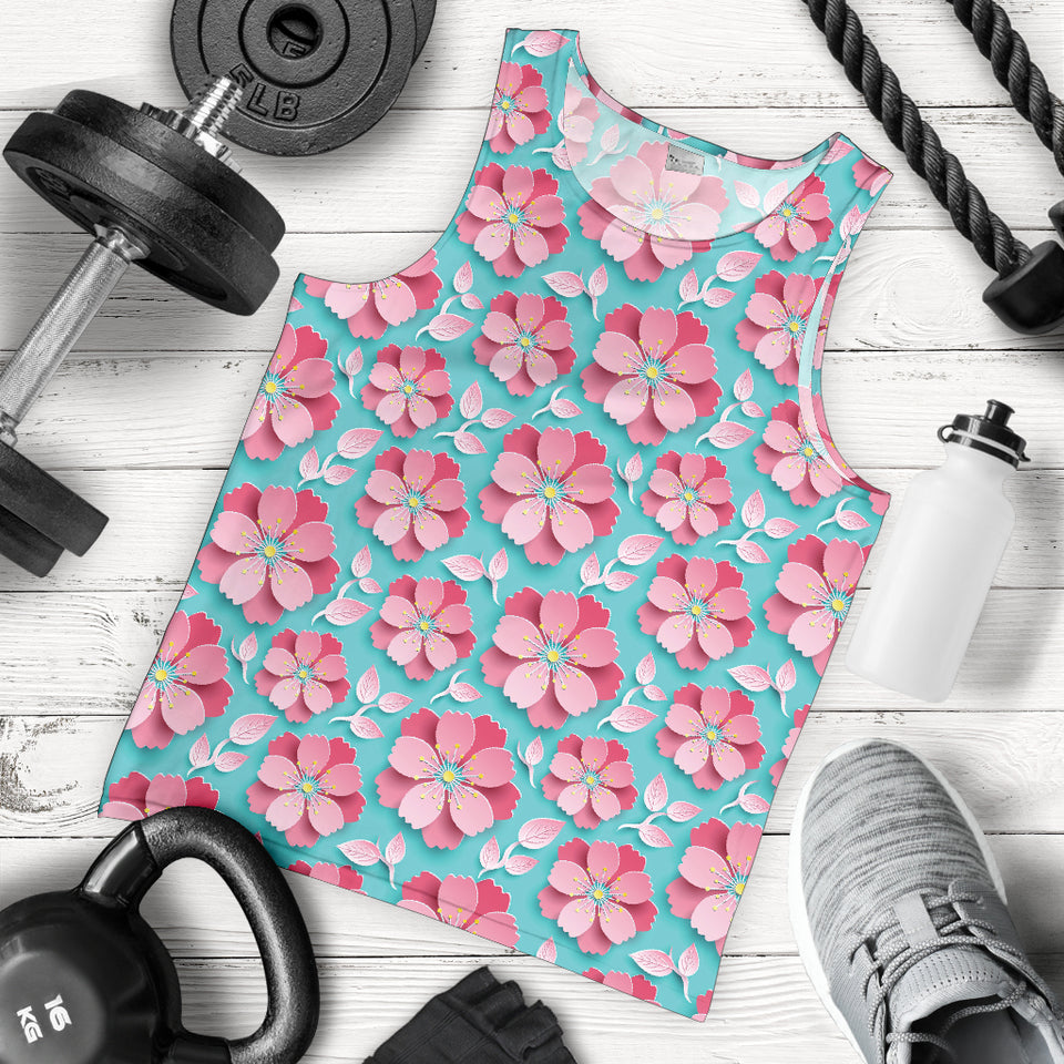 3D sakura cherry blossom pattern Men Tank Top