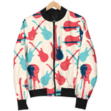 Red Blue Guitar Pattern Women'S Bomber Jacket