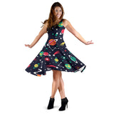 Colorful Space Pattern Planet Star Sleeveless Midi Dress