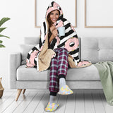 Donuts Pink Icing Striped Pattern Hooded Blanket