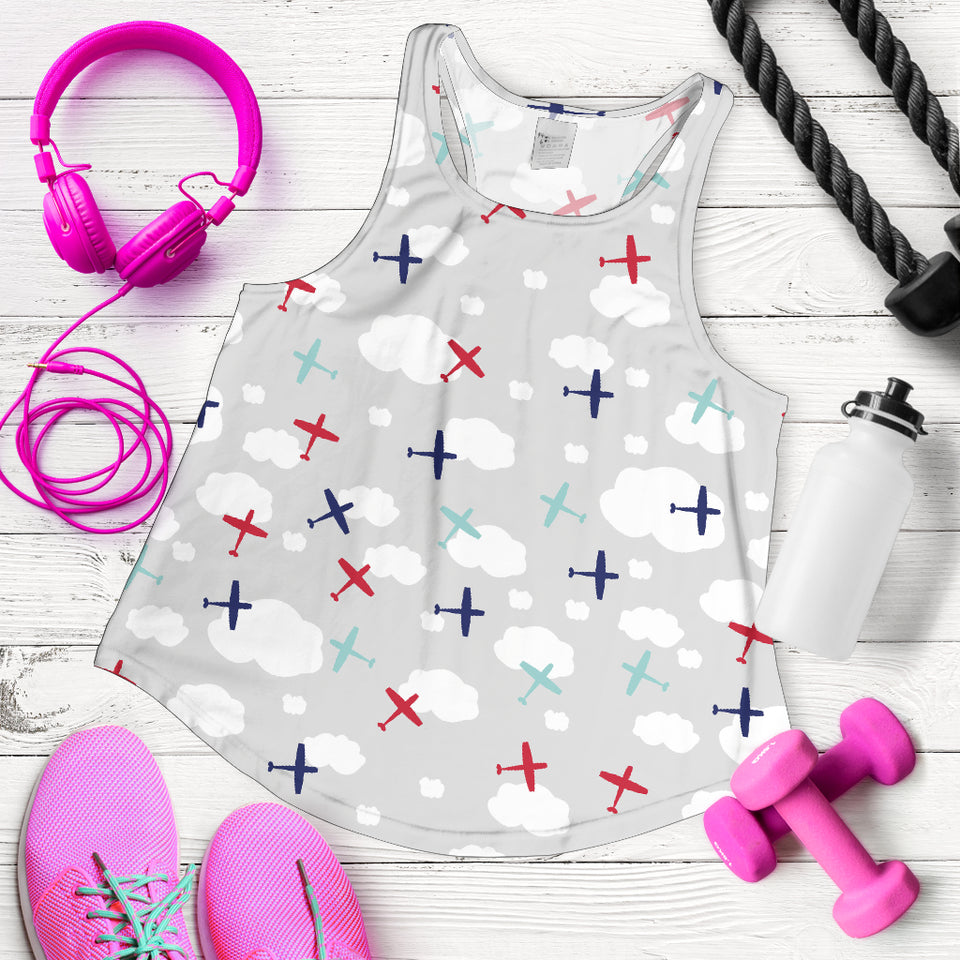Airplane cloud grey background Women Racerback Tank Top