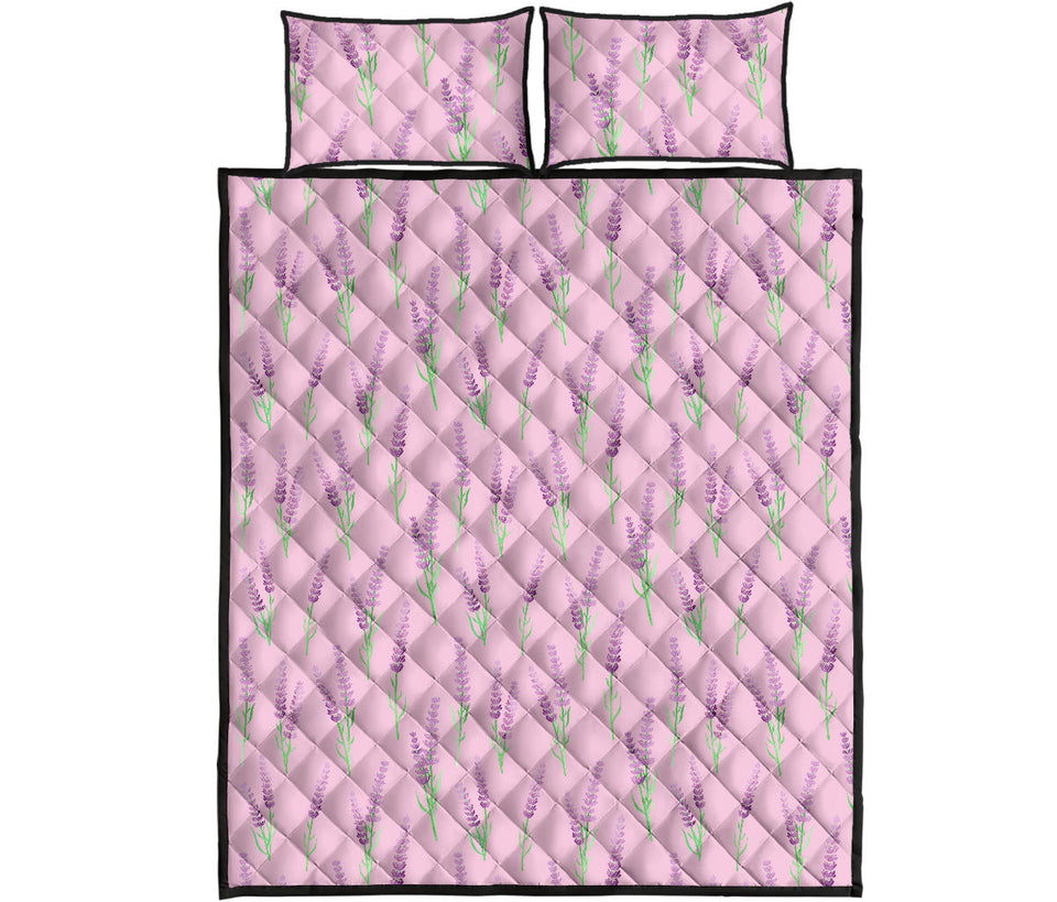 Lavender pattern pink background Quilt Bed Set