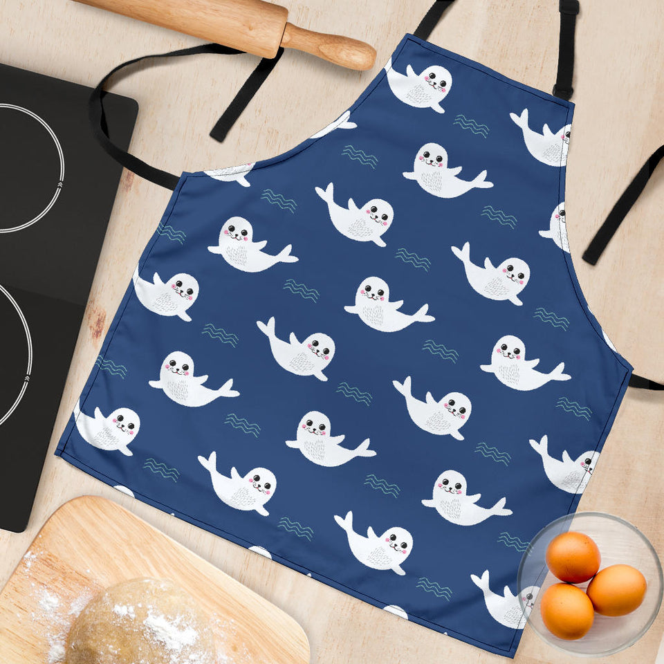 Cute White Baby Sea Lion Seal Pattern Adjustable Apron