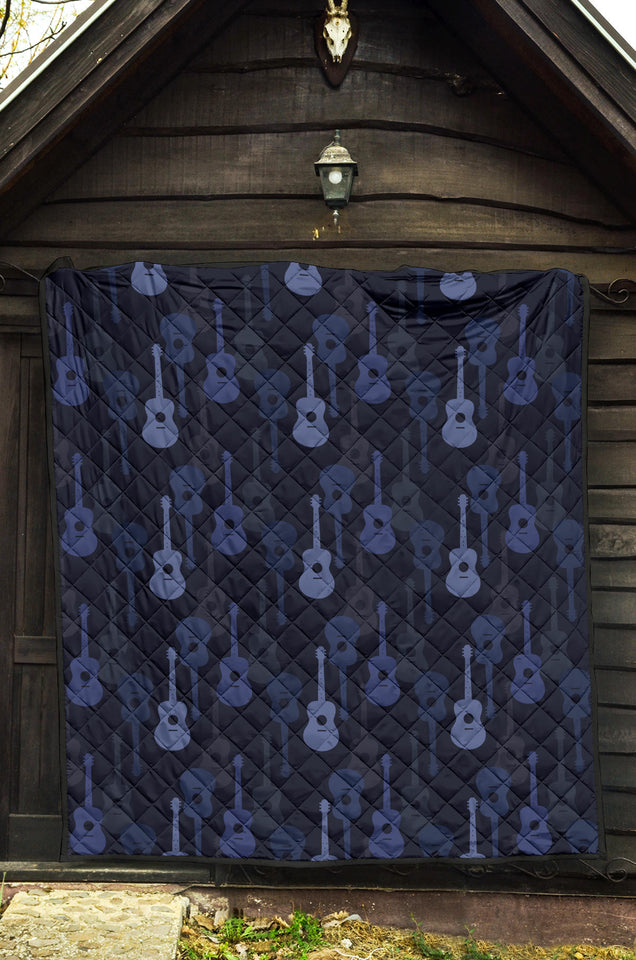 Blue Theme Guitar Pattern Premium Quilt