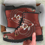 Koi Fish Carp Fish Red Background Leather Boots