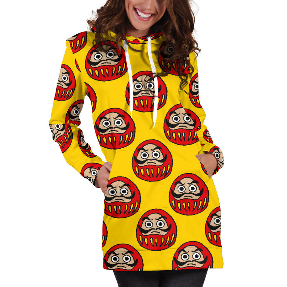 Daruma Japanese Wooden Doll Yellow Background Women'S Hoodie Dress