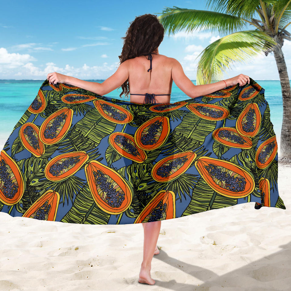 Colorful Papaya Tropical Leaves Sarong