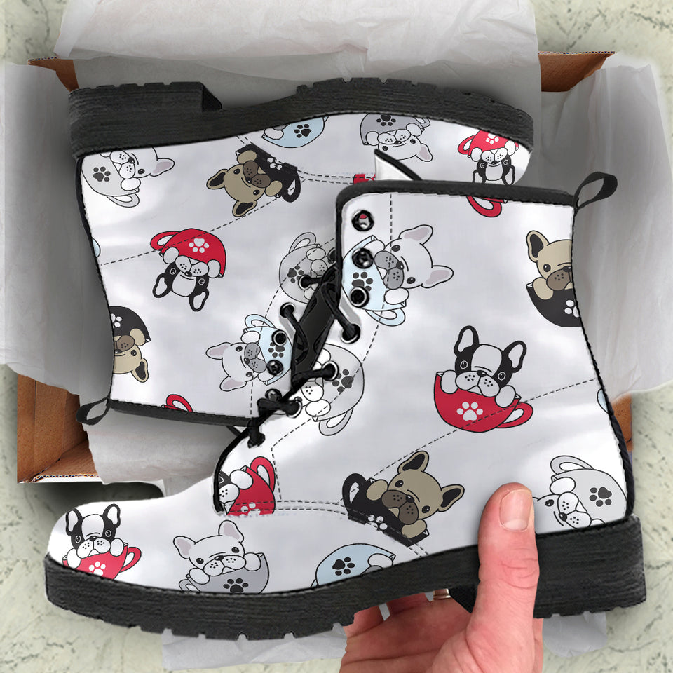 French Bulldog Cup Paw Pattern Leather Boots