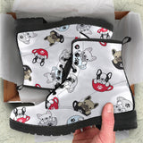 French Bulldog Cup Paw Pattern Leather Boots