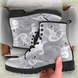 White Swan Gray Background Leather Boots