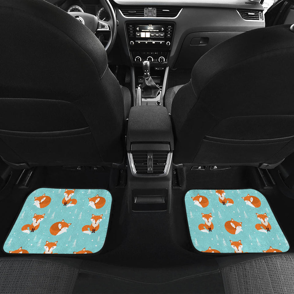Fox Pattern Blue B Ackground Front And Back Car Mats