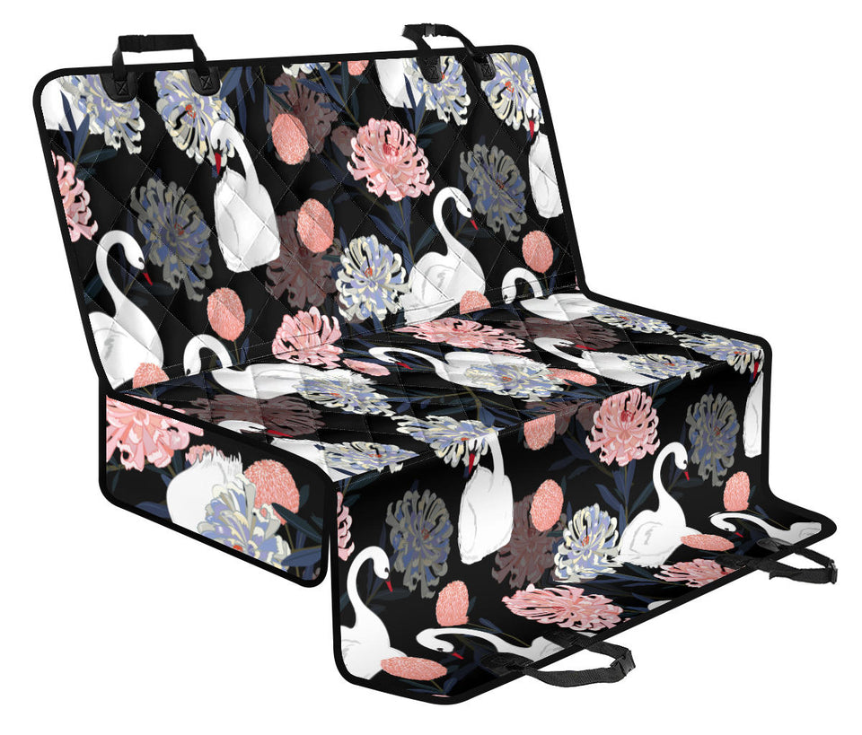 White Swan Blooming Flower Pattern Dog Car Seat Covers