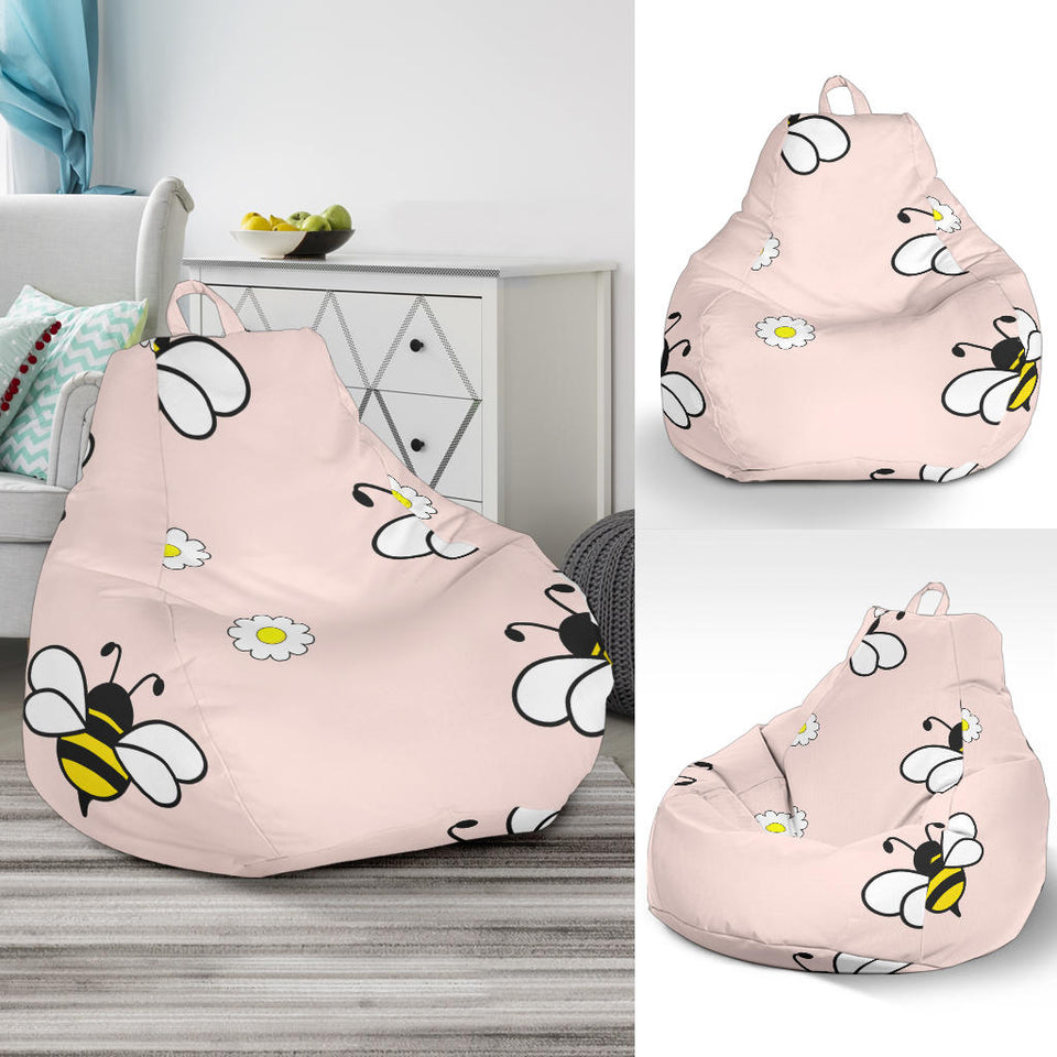 Cute Bee Flower Pattern Pink Background Bean Bag Cover