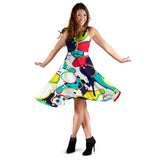 Watercolor Bowling Ball Pins Sleeveless Midi Dress