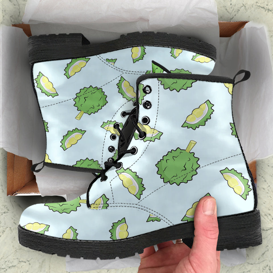 Durian Pattern Blue Background Leather Boots