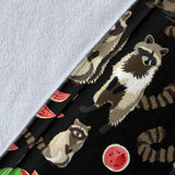 Raccoon Watermelon Pattern Premium Blanket