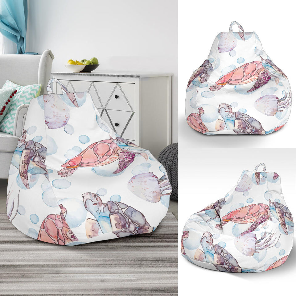 Watercolor Sea Turtle Jellyfish Pattern Bean Bag Cover