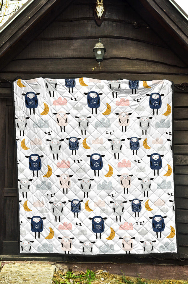Cute Sleeping Sheep Moon Cloud Pattern Premium Quilt