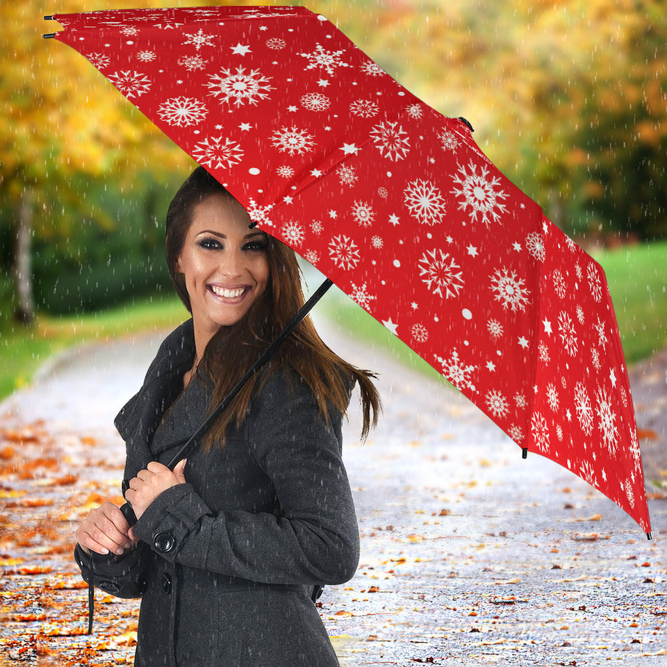 Snowflake Pattern Red Background Umbrella