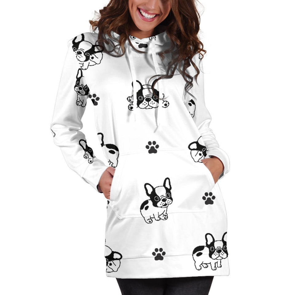 Cute French Bulldog Paw Pattern Women'S Hoodie Dress