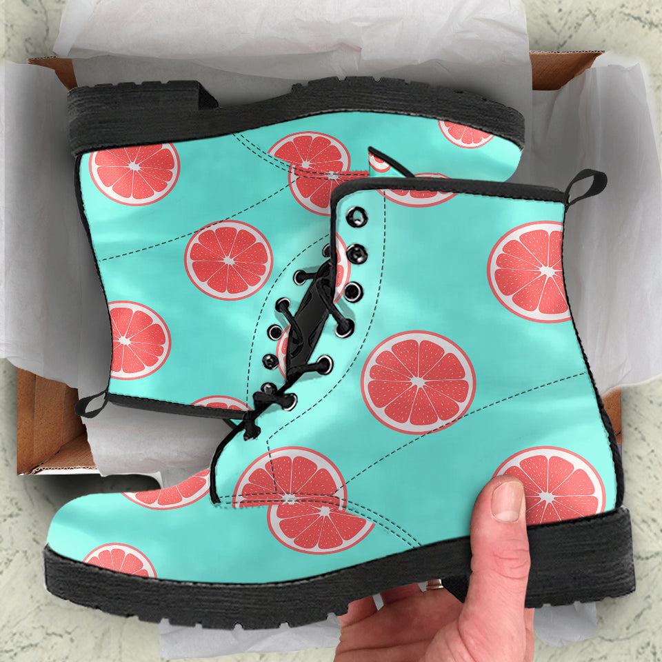 Grapefruit Green Background Leather Boots
