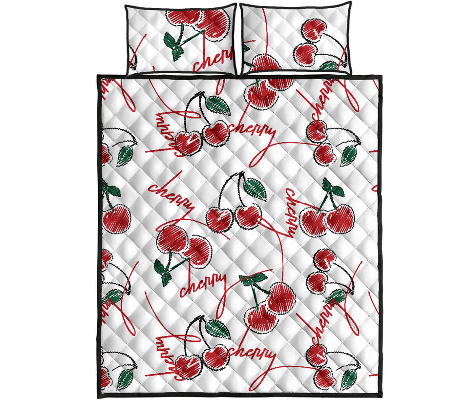 Hand drawn cherry pattern Quilt Bed Set