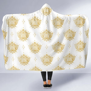 Gold Ornamental Lotue Waterlily Symbol Pattern Hooded Blanket