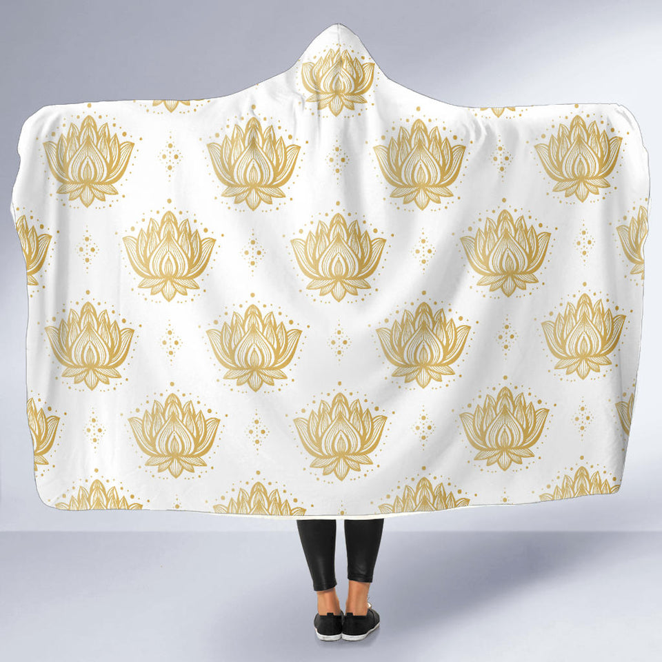 Gold Ornamental Lotue Waterlily Symbol Pattern Hooded Blanket