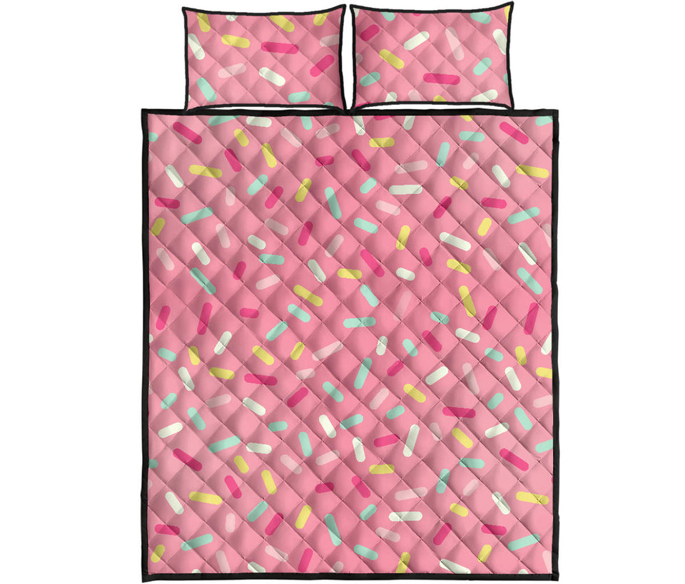 Pink donut glaze candy pattern Quilt Bed Set