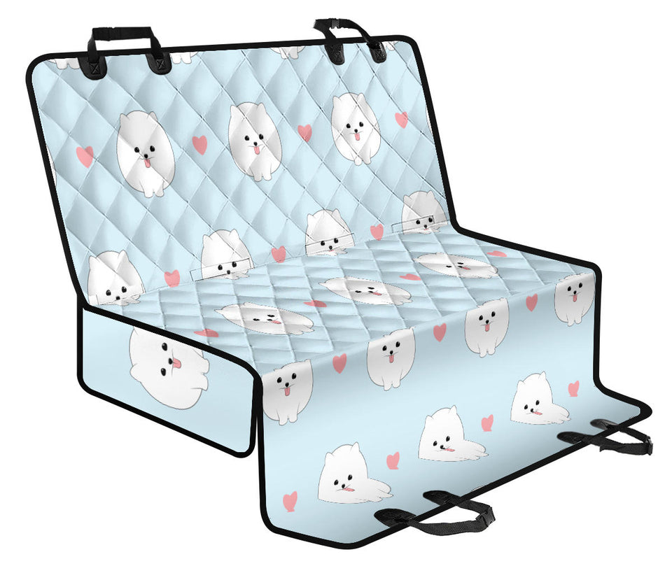 White Cute Pomeranian Pattern Dog Car Seat Covers
