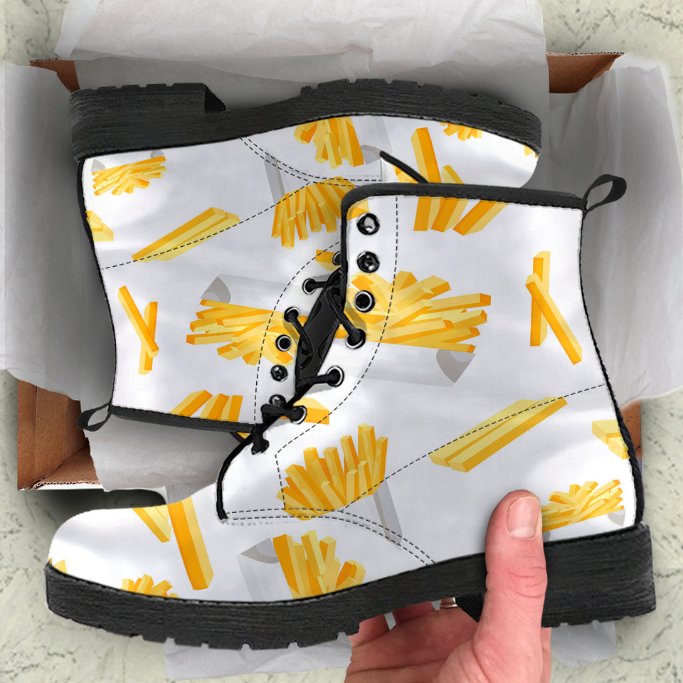 French Fries White Paper Box Pattern Leather Boots
