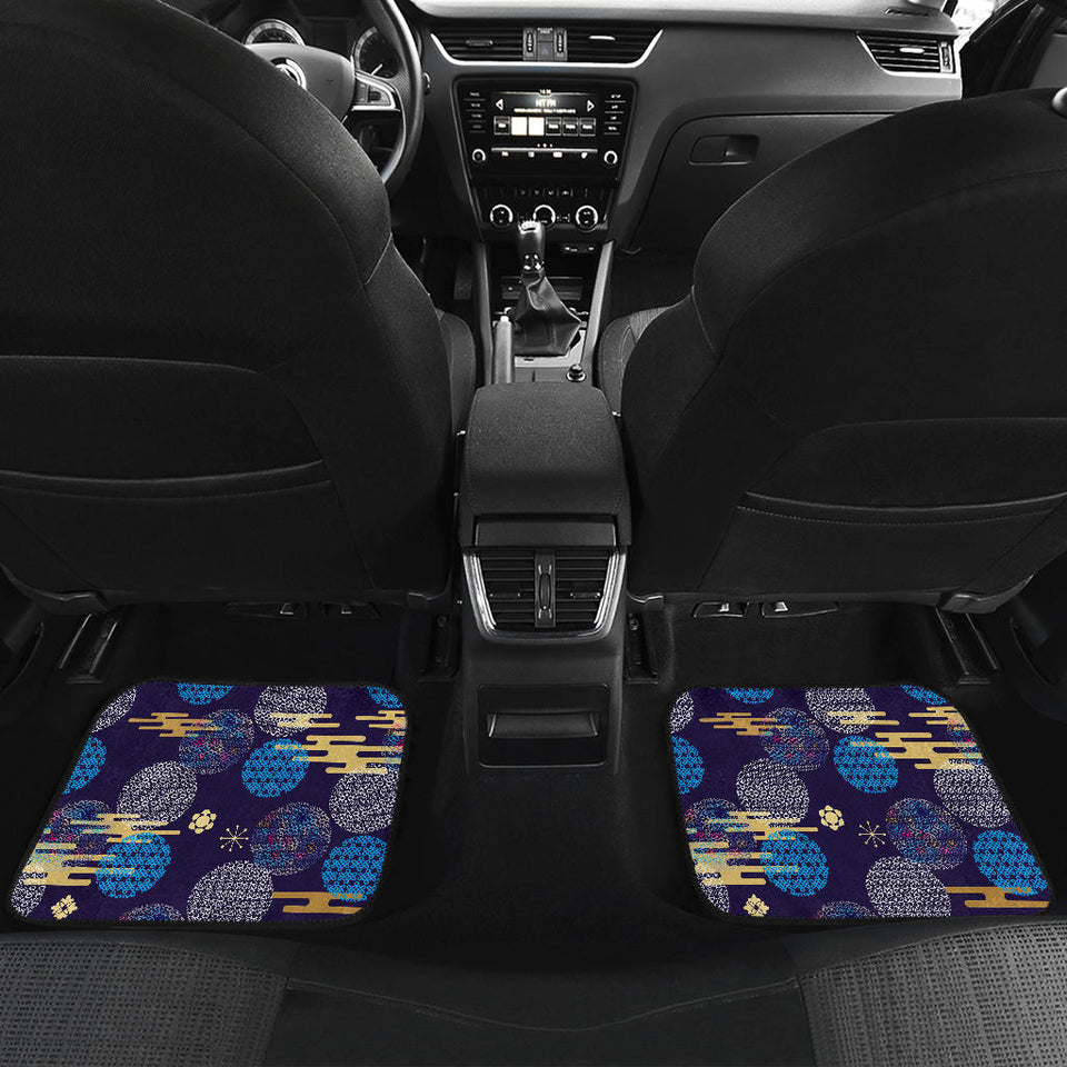 Blue Japanese Pattern Cloud Wave Flower Front And Back Car Mats