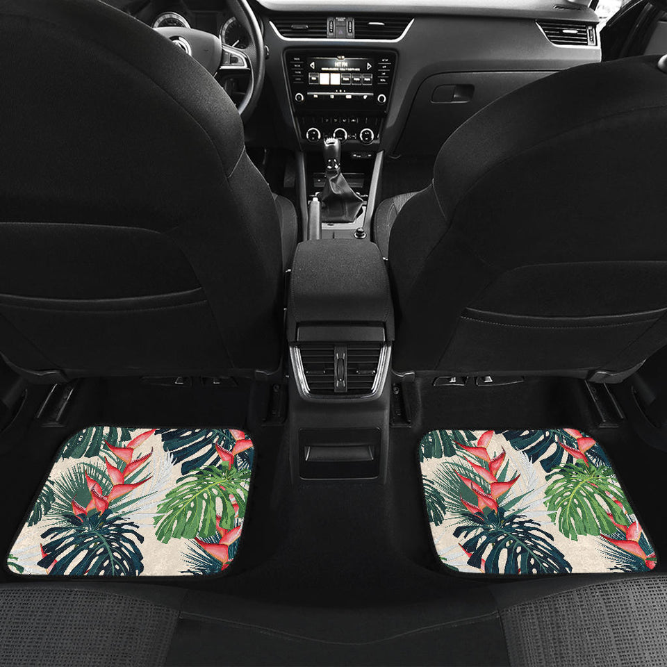 Heliconia Flowers, Palm And Monstera Leaves Front And Back Car Mats
