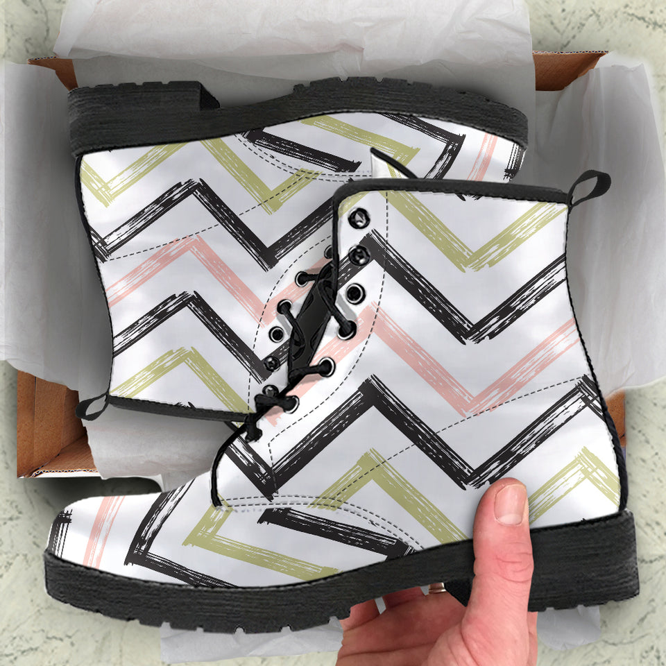 Zigzag  Chevron Paint Pattern Leather Boots