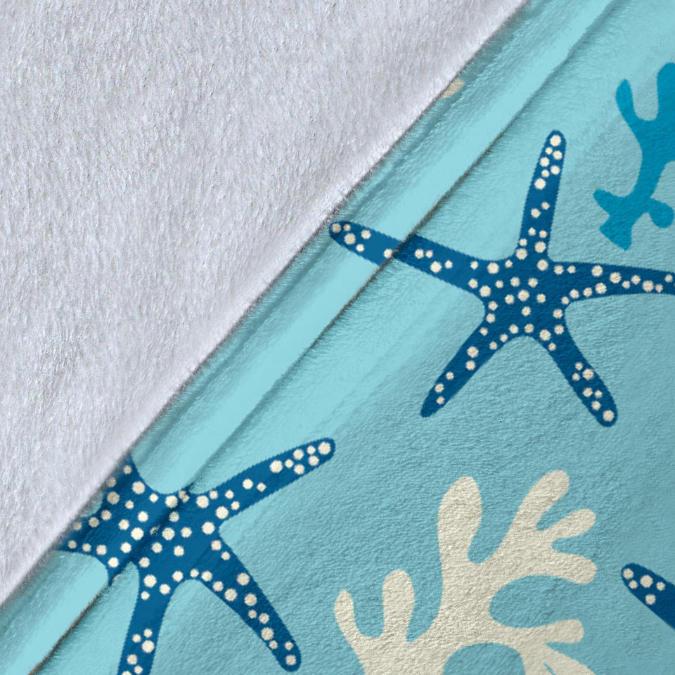 Blue Starfish Coral Reef Pattern Premium Blanket