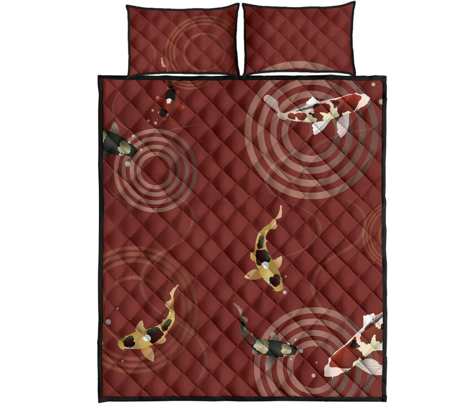 Koi Fish Carp Fish red background Quilt Bed Set