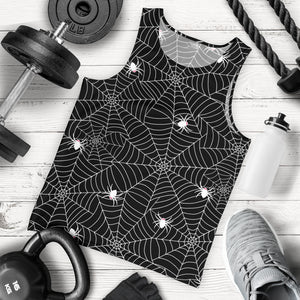 Spider web design pattern Black background white cobweb Men Tank Top