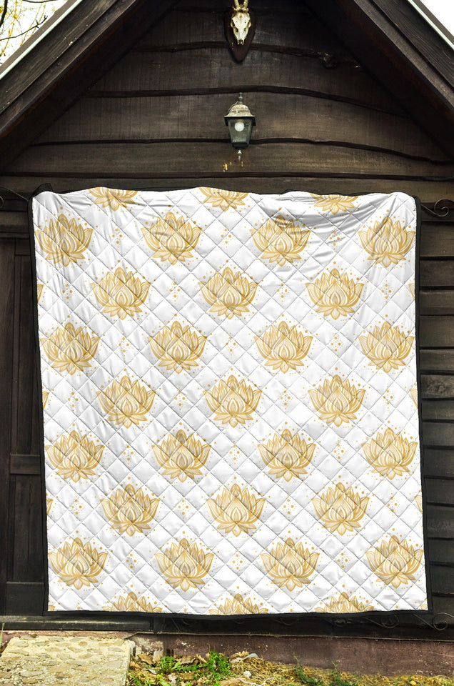 Gold Ornamental Lotue Waterlily Symbol Pattern Premium Quilt