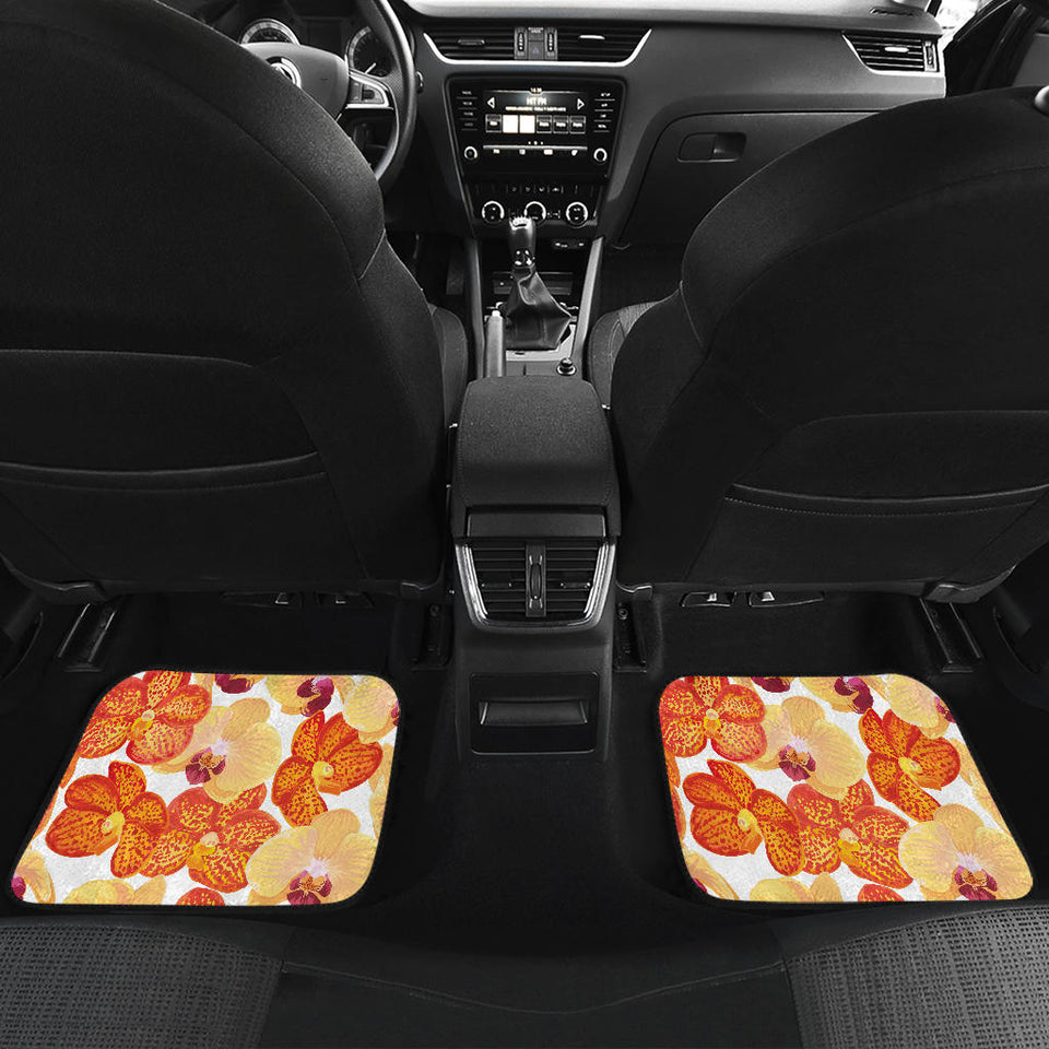 Orange Yellow Orchid Flower Pattern Background Front And Back Car Mats