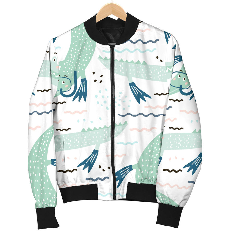 Crocodile Diver Pattern Women'S Bomber Jacket