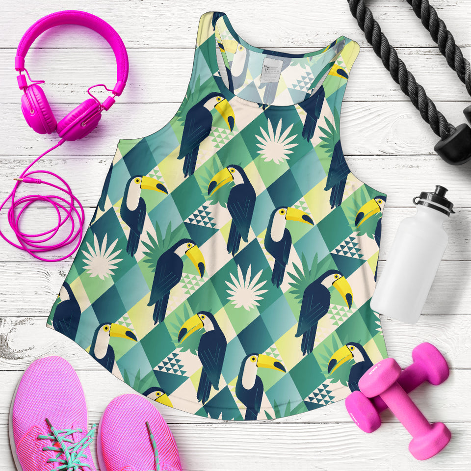 Toucan tropical leaves design pattern Women Racerback Tank Top