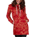 Gold Dragons Red Background Women'S Hoodie Dress